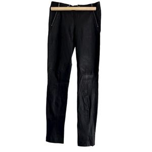 Theory Skinny Pants Leggings Zip Detail 100% Lambskin Leather Size US 0 Black